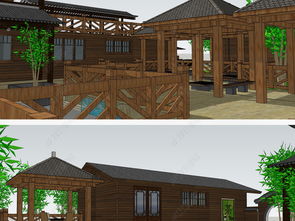 原创精品中式茶楼农家乐su模型设计模型下载